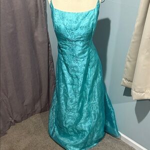 Betsy & Adam Strapless Aqua Gown